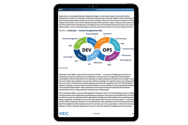 A necessidade de endurecimento de aplicativos como parte de uma abordagem holística DevSecOps Tablet de estratégia mostrando whitepaper